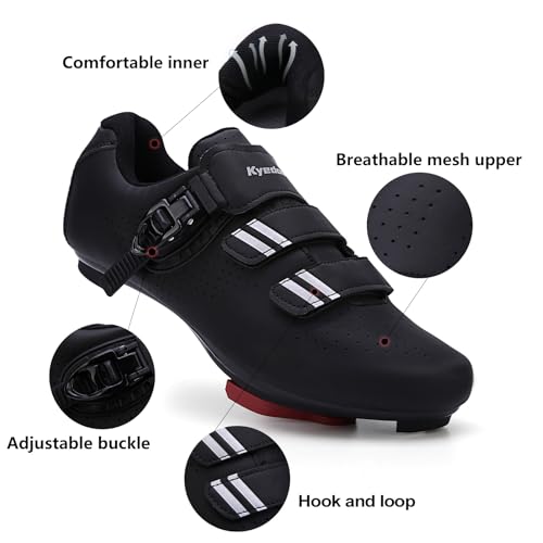 Kyedoo Mens Women Cycling Shoes Compatible with Pelaton Bike Shoes Road Bike Riding Bicycle Pre-Installed with Delta Cleats Clip Indoor Outdoor Pedal Size 10.5 Black - Image 4