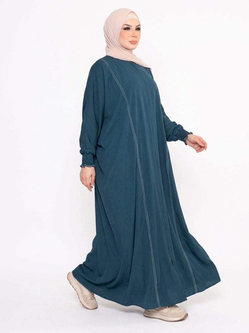 Elegant Women's Abaya with Wide Cut and Side Embellishments, Petroleum Color, Suitable for Daily & Formal Occasions - Image 3
