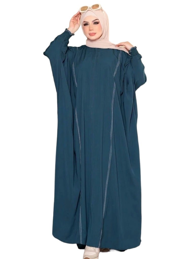 Elegant Women's Abaya with Wide Cut and Side Embellishments, Petroleum Color, Suitable for Daily & Formal Occasions - Image 1