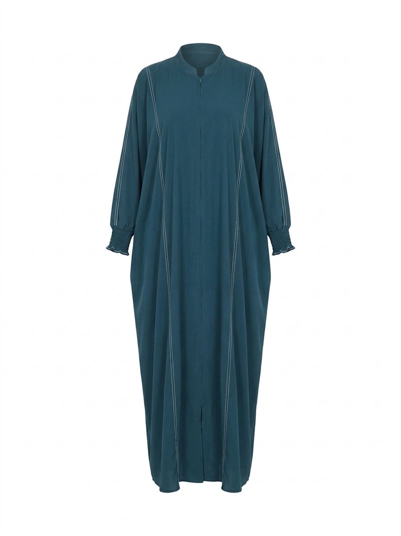 Elegant Women's Abaya with Wide Cut and Side Embellishments, Petroleum Color, Suitable for Daily & Formal Occasions - Image 4