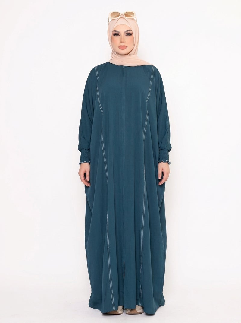 Elegant Women's Abaya with Wide Cut and Side Embellishments, Petroleum Color, Suitable for Daily & Formal Occasions - Image 2