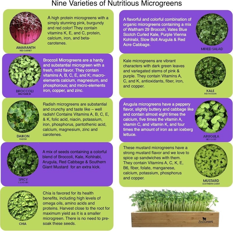 ZESTIGREENS طقم إعادة تعبئة الميكروجرين مع 9 حصائر نباتية و 9 أنواع من البذور لطقم بدء الميكروجرين - Image 2