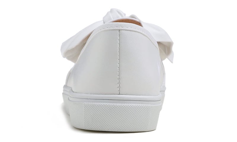 FEVERSOLE Women's Casual Slip On Sneaker Fashion Bow Tie Loafer Flats White Vegan Leather Size 8.5 M US - Image 4