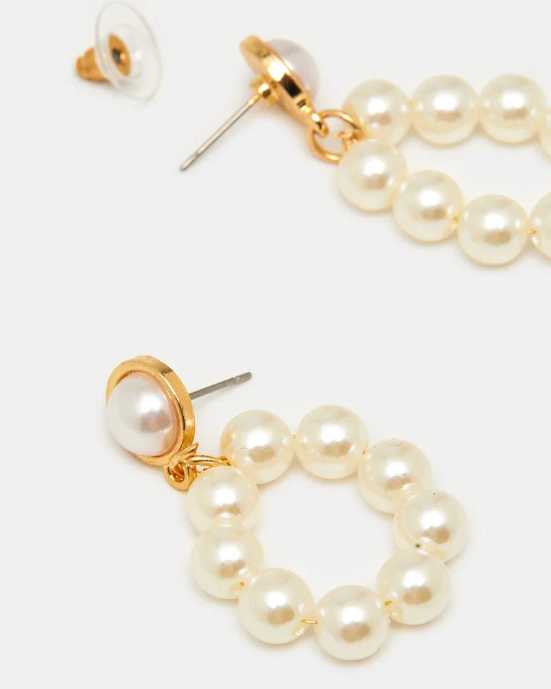 REDTAG Women Gold And White Embellished Earrings