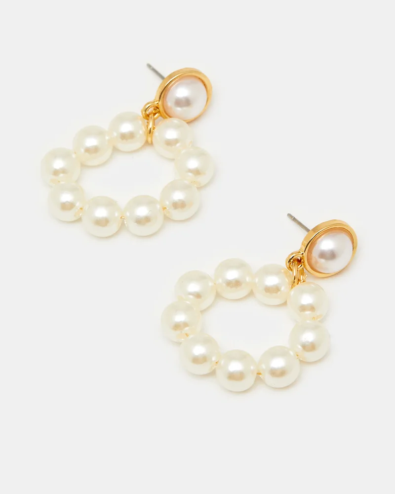 REDTAG Women Gold And White Embellished Earrings