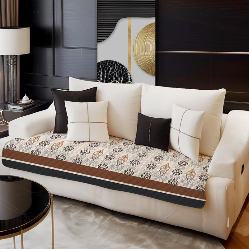 Decorian Premium Soft Quilted Velvet Sofa Cover Mat Sofa Seat Runner for Couch Ikkat 3 Seater Multicolour