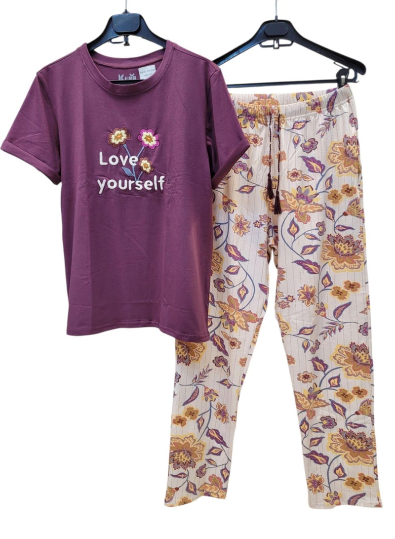 KERA Cotton women printed short sleeve pajamas set - Image 2