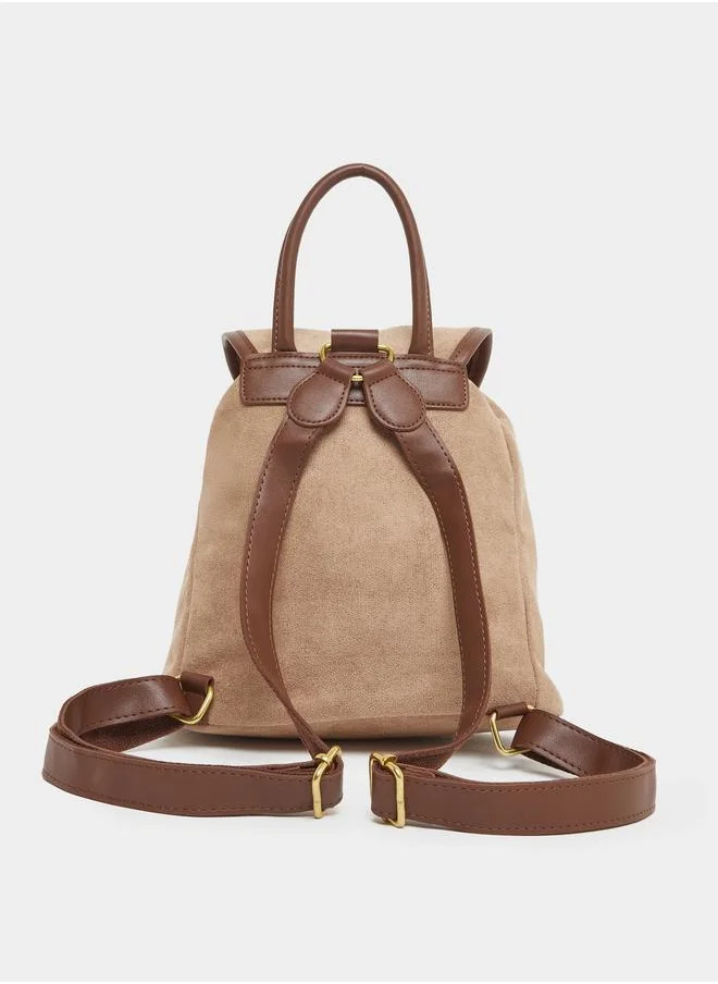 ستايلي Styli Contrast Trim Claw Clasp Backpack with Drawstring