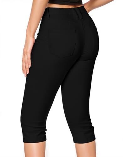 Hybrid & Company Women's Butt Lift Super Comfy Stretch Denim Capri Short Jeans Q43300 Black 11 - Image 1