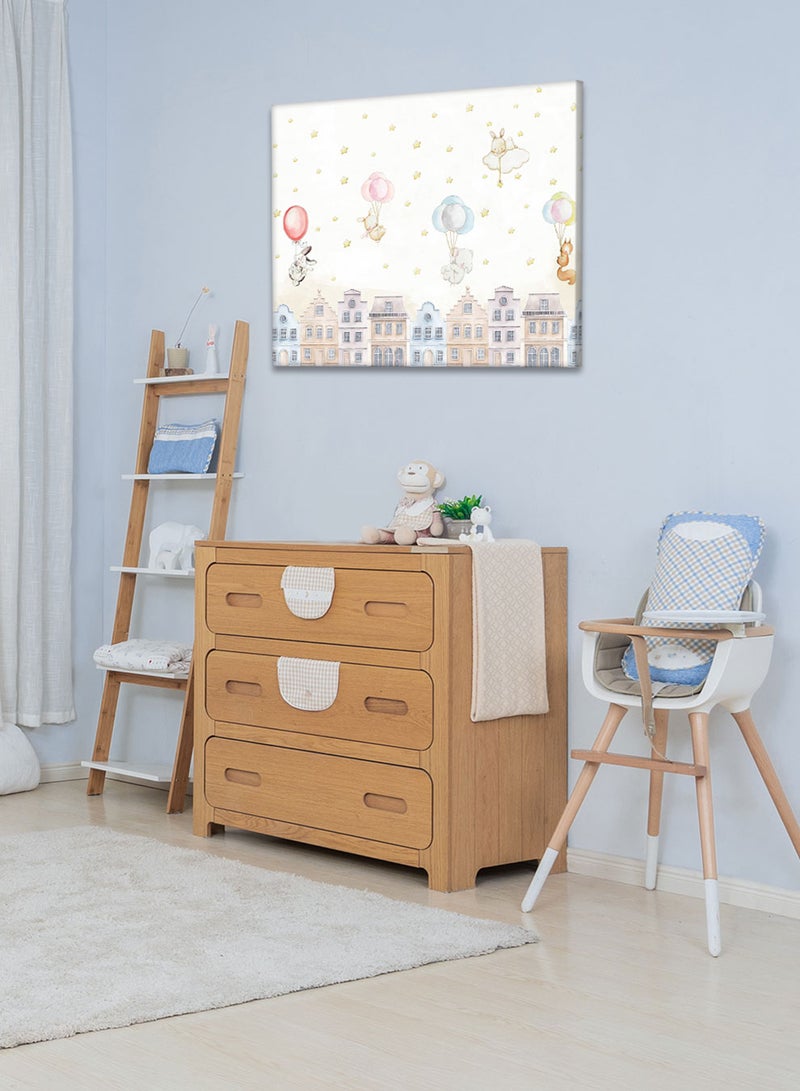 LOWHA Framed Canvas Wall Art Stretched Over Wooden Frame with Animals Over The Houses Painting, For Home, Living Room, Office Decor - Image 3