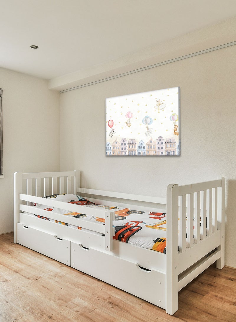 LOWHA Framed Canvas Wall Art Stretched Over Wooden Frame with Animals Over The Houses Painting, For Home, Living Room, Office Decor - Image 2