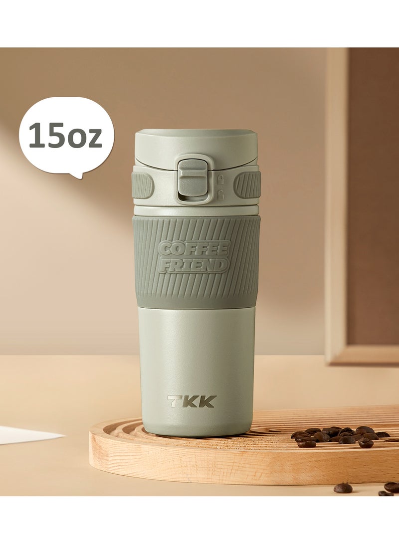 TKK 450ml Stainless Steel Coffee thermos 316 with Anti Scalding Silicone Head Case Keep Temperature for 6 to 12 Hours | Green - Image 1