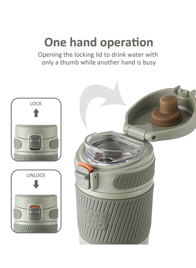 TKK 450ml Stainless Steel Coffee thermos 316 with Anti Scalding Silicone Head Case Keep Temperature for 6 to 12 Hours | Green - Image 4