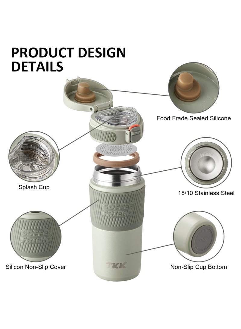 TKK 450ml Stainless Steel Coffee thermos 316 with Anti Scalding Silicone Head Case Keep Temperature for 6 to 12 Hours | Green - Image 5