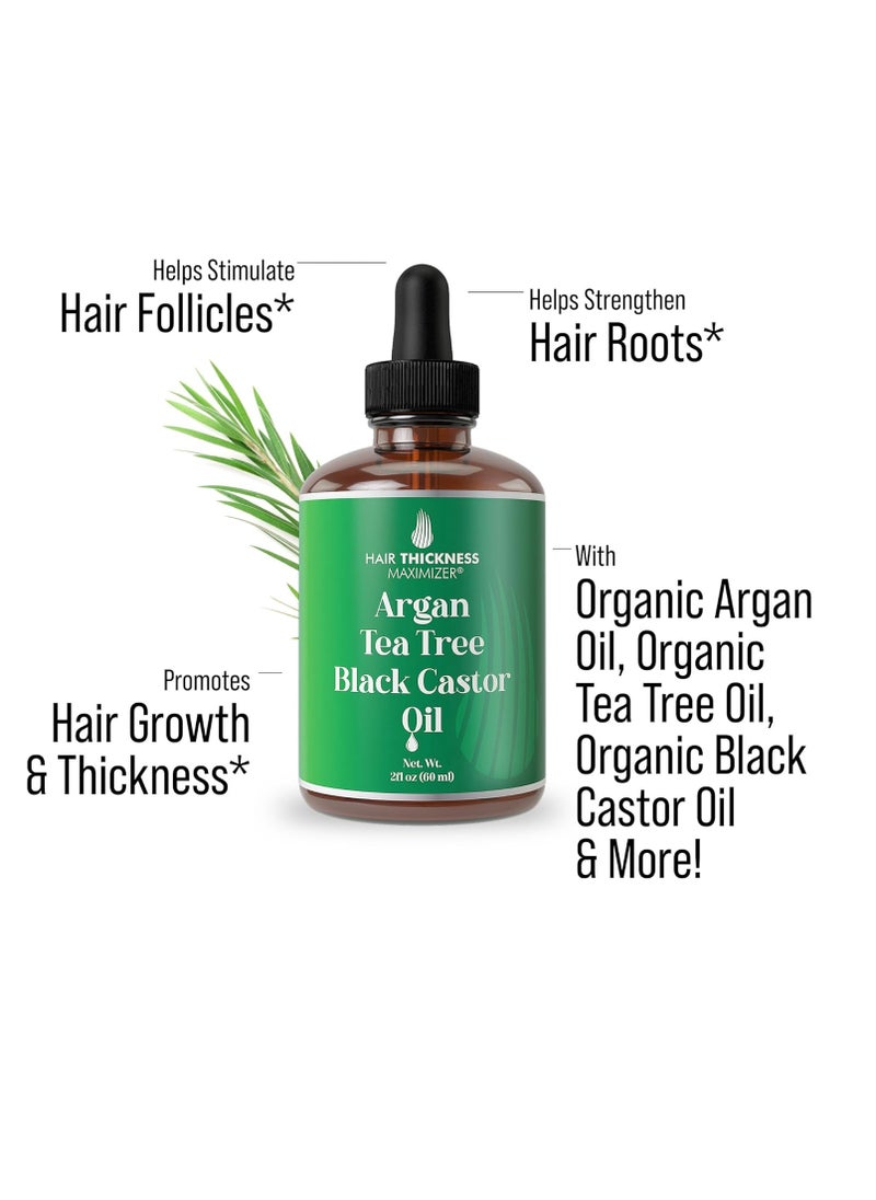 HAIR THICKNESS MAXIMIZER - Argan + Tea Tree Oil + Black Castor Oil For Hair Growth. Vegan Thickening, Moisturizing, Strengthening Stay In Conditioner Oil For Women, Men. A Scalp Serum Treatment For Weak, Frizzy, Dry Hair 1oz - Image 1
