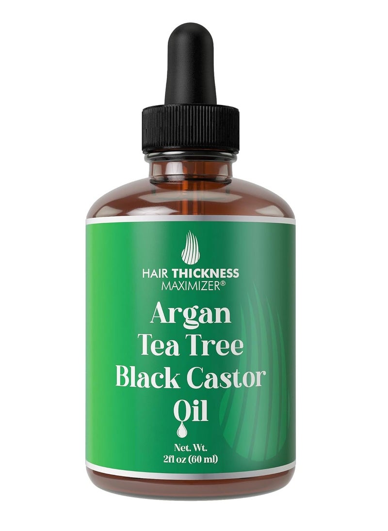 HAIR THICKNESS MAXIMIZER - Argan + Tea Tree Oil + Black Castor Oil For Hair Growth. Vegan Thickening, Moisturizing, Strengthening Stay In Conditioner Oil For Women, Men. A Scalp Serum Treatment For Weak, Frizzy, Dry Hair 1oz - Image 1