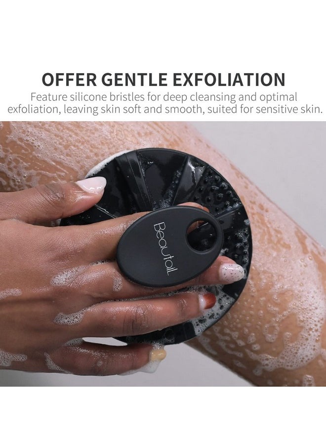 BEAUTAIL - Silicone Body Scrubber Shower Bath Brush, More Hygienic Than Traditional Loofah, Lather Nicely, Long Lasting, Gentle Exfoliating For Women Men Baby Sensitive Skin, 1 Pack, Black - Image 1