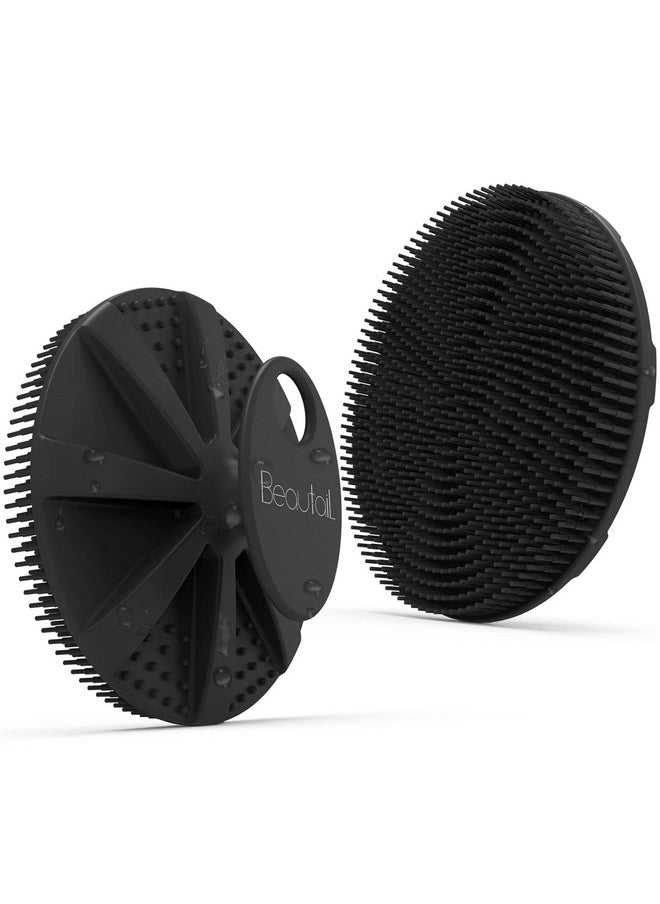 BEAUTAIL - Silicone Body Scrubber Shower Bath Brush, More Hygienic Than Traditional Loofah, Lather Nicely, Long Lasting, Gentle Exfoliating For Women Men Baby Sensitive Skin, 1 Pack, Black - Image 1