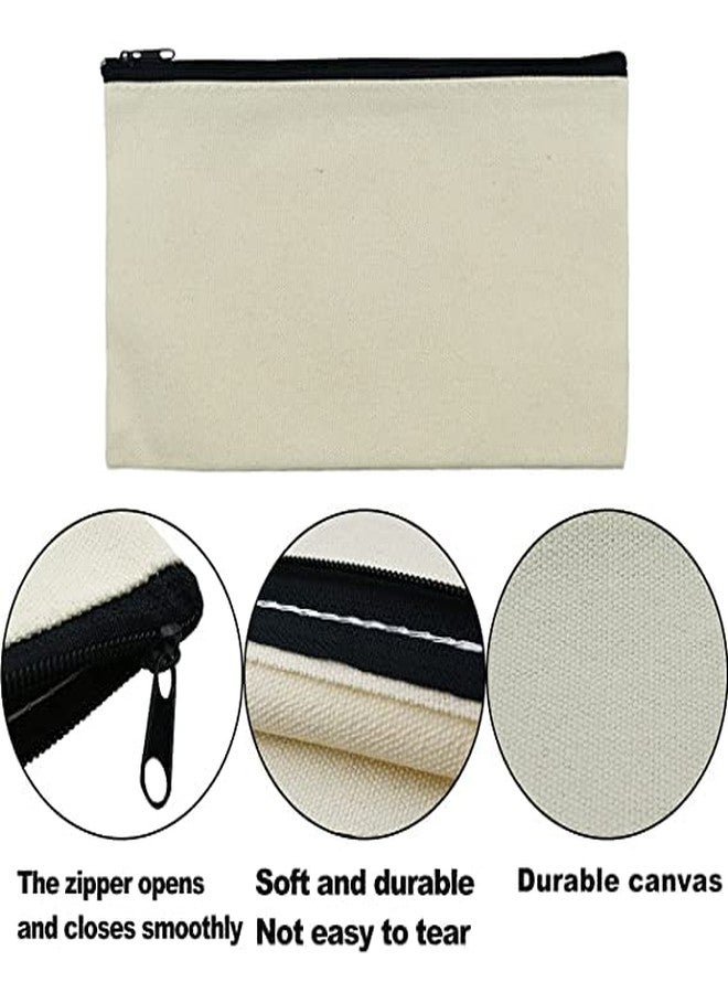 Mluffy Multipurpose Pen Pencil Case Cotton Canvas Zipper Bag | Blank Makeup Bag Plain Pencil Pouch Travel Toiletry Purse for Travel and Work (White) (Pack of 2) - Image 4