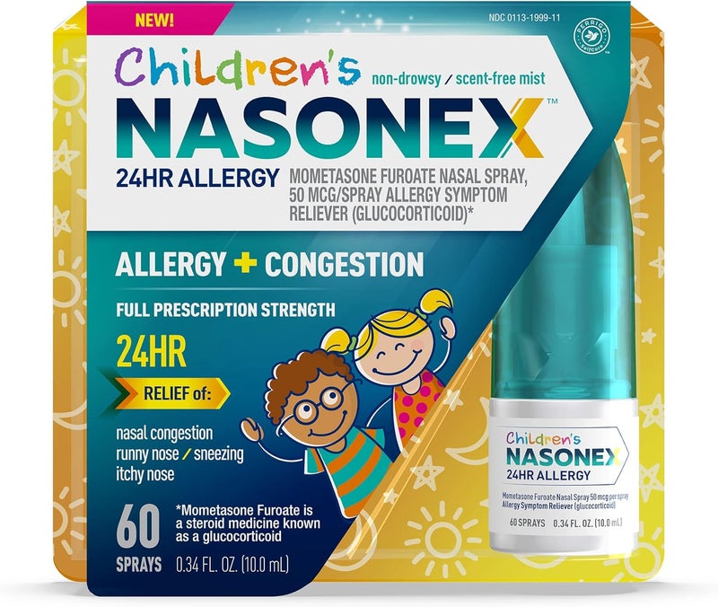 NASONEX Childrens 24HR Allergy Nasal Spray NonDrowsy Relief for Kids Full Prescription Strength 60 Spray - Image 1