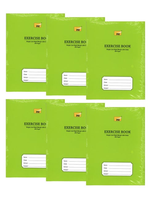 6-Piece Exercise Note Book Single Line Right Margin 200 Pages