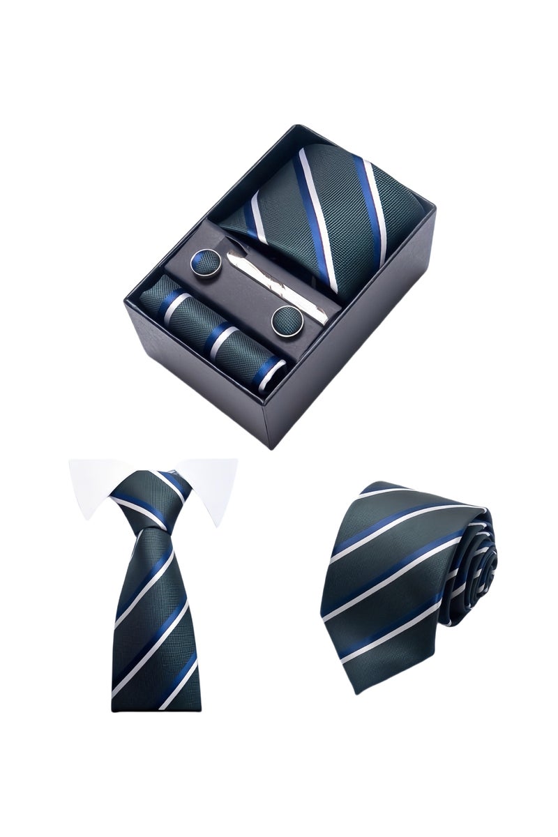 Fashionable Stripes Necktie Suit Gift Box Set, Formal Tie Set for Men（Tie, Pocket Square, Cufflinks, Tie Clip Set )-Modern Style  - Image 1