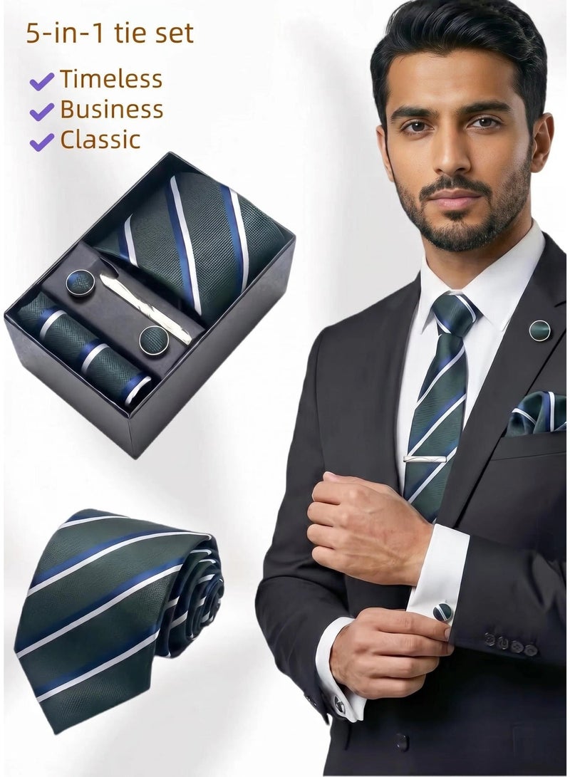 Hiras Fashionable Stripes Necktie Suit Gift Box Set, Formal Tie Set for Men（Tie, Pocket Square, Cufflinks, Tie Clip Set )-Modern Style - Image 1