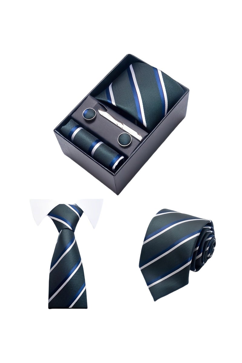Hiras Fashionable Stripes Necktie Suit Gift Box Set, Formal Tie Set for Men（Tie, Pocket Square, Cufflinks, Tie Clip Set )-Modern Style - Image 2