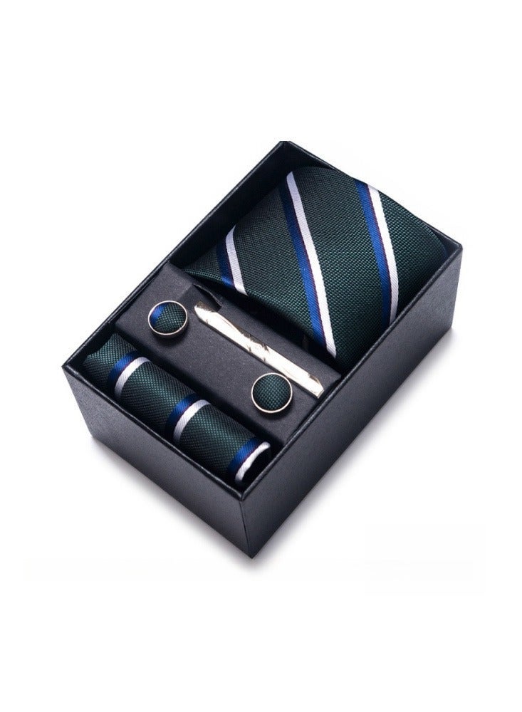 Hiras Fashionable Stripes Necktie Suit Gift Box Set, Formal Tie Set for Men（Tie, Pocket Square, Cufflinks, Tie Clip Set )-Modern Style - Image 5