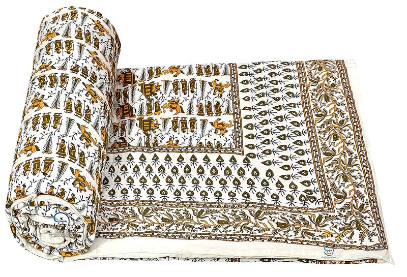 AUROSTYLE 400 TC Pure Cotton Double Bed Jaipuri Razai Baraat Printed Bed Blanket Ac Quilt for Winter and Summer Soft Light Weight Rajasthani Traditional Quilt Double Bed 85 x 100 Inch Design 2 - Image 3