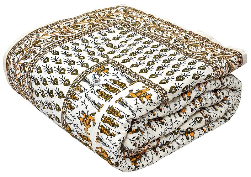 AUROSTYLE 400 TC Pure Cotton Double Bed Jaipuri Razai Baraat Printed Bed Blanket Ac Quilt for Winter and Summer Soft Light Weight Rajasthani Traditional Quilt Double Bed 85 x 100 Inch Design 2 - Image 1