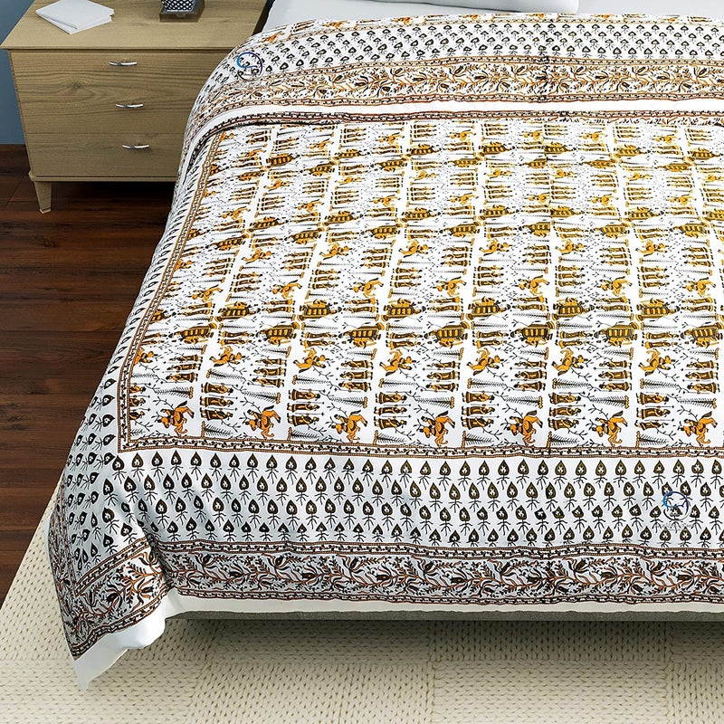 AUROSTYLE 400 TC Pure Cotton Double Bed Jaipuri Razai Baraat Printed Bed Blanket Ac Quilt for Winter and Summer Soft Light Weight Rajasthani Traditional Quilt Double Bed 85 x 100 Inch Design 2 - Image 5