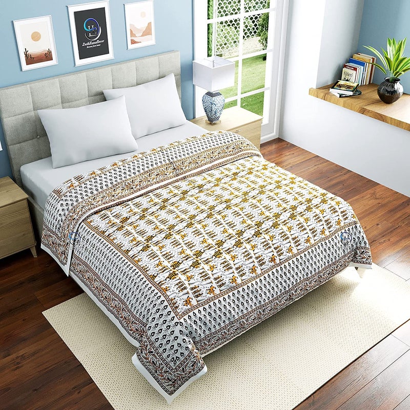 AUROSTYLE 400 TC Pure Cotton Double Bed Jaipuri Razai Baraat Printed Bed Blanket Ac Quilt for Winter and Summer Soft Light Weight Rajasthani Traditional Quilt Double Bed 85 x 100 Inch Design 2 - Image 4