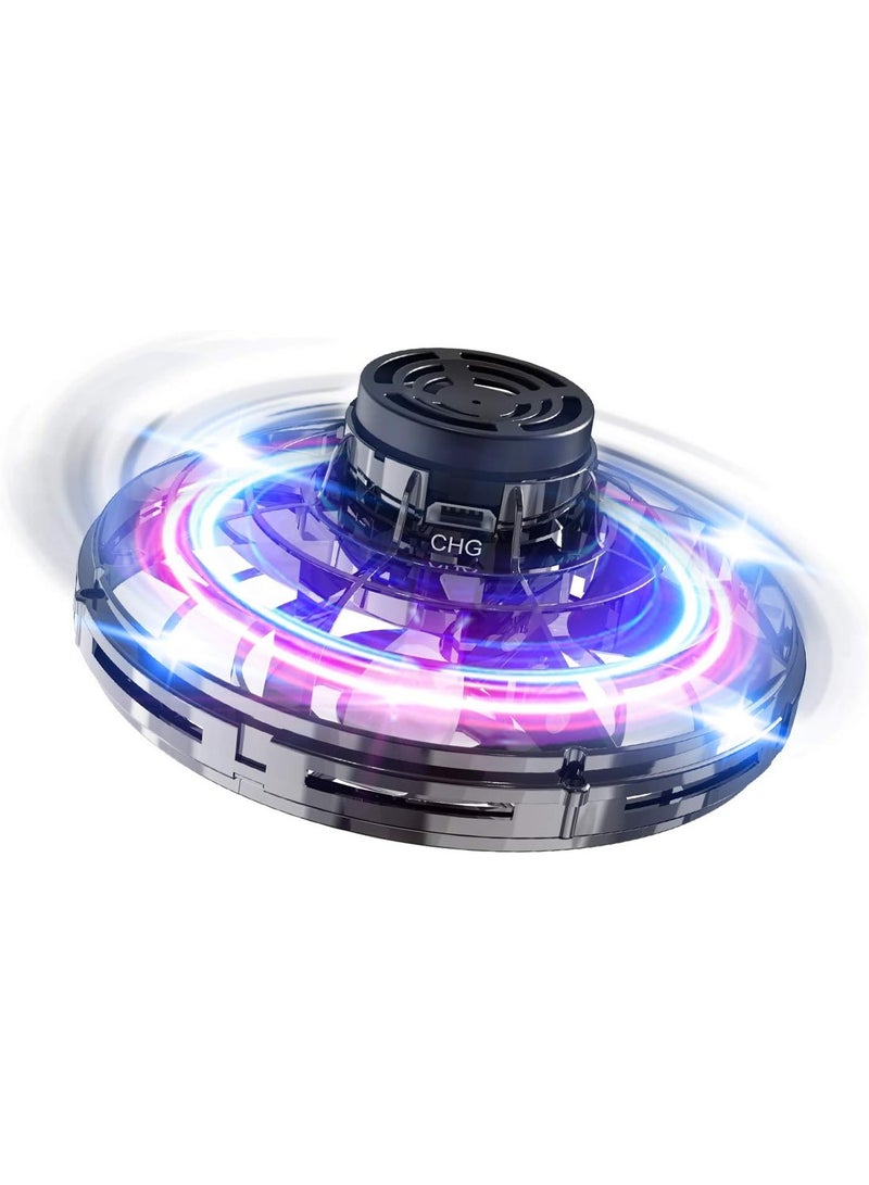 طائرات بدون طيار تعمل يدويًا، كرة طائرة صغيرة تدور 360 درجة مع أضواء LED لامعة، ألعاب جسم غامض صغيرة باللون الأسود - Image 1