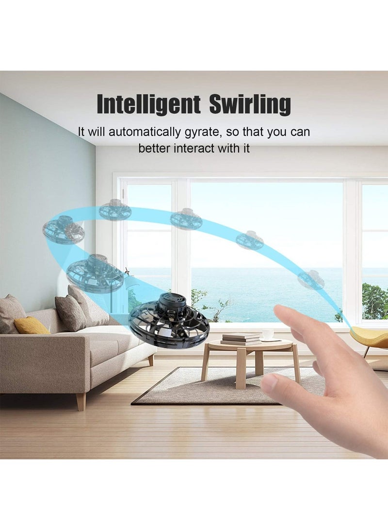 طائرات بدون طيار تعمل يدويًا، كرة طائرة صغيرة تدور 360 درجة مع أضواء LED لامعة، ألعاب جسم غامض صغيرة باللون الأسود - Image 3