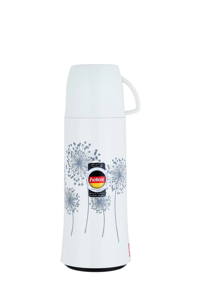 Helios thermos, 0.75 liters, heat preservation, rose pattern, thermal glass inner container, plastic outer shell - white - Image 1