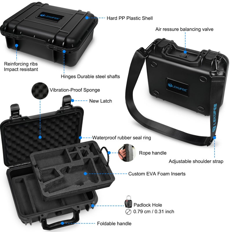 Lekufee Portable Waterproof Hard Case for DJI Osmo Mobile 8, Osmo Mobile 7P / 7, Gimbal Stabilizer, DJI Mic 3/2 / Mic Mini & More Accessories(Case Only) - Image 3