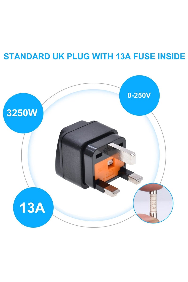 GNAFOTU 2-Pack UK Travel Plug Adapter 13A with Fuse Travel Power Adapter Converter Plug,EU/UK/US/AU/CN/JP//Asia/Italy/Brazil TO UK,for Business Trip Holiday Hotel Airport (Black) - Image 3