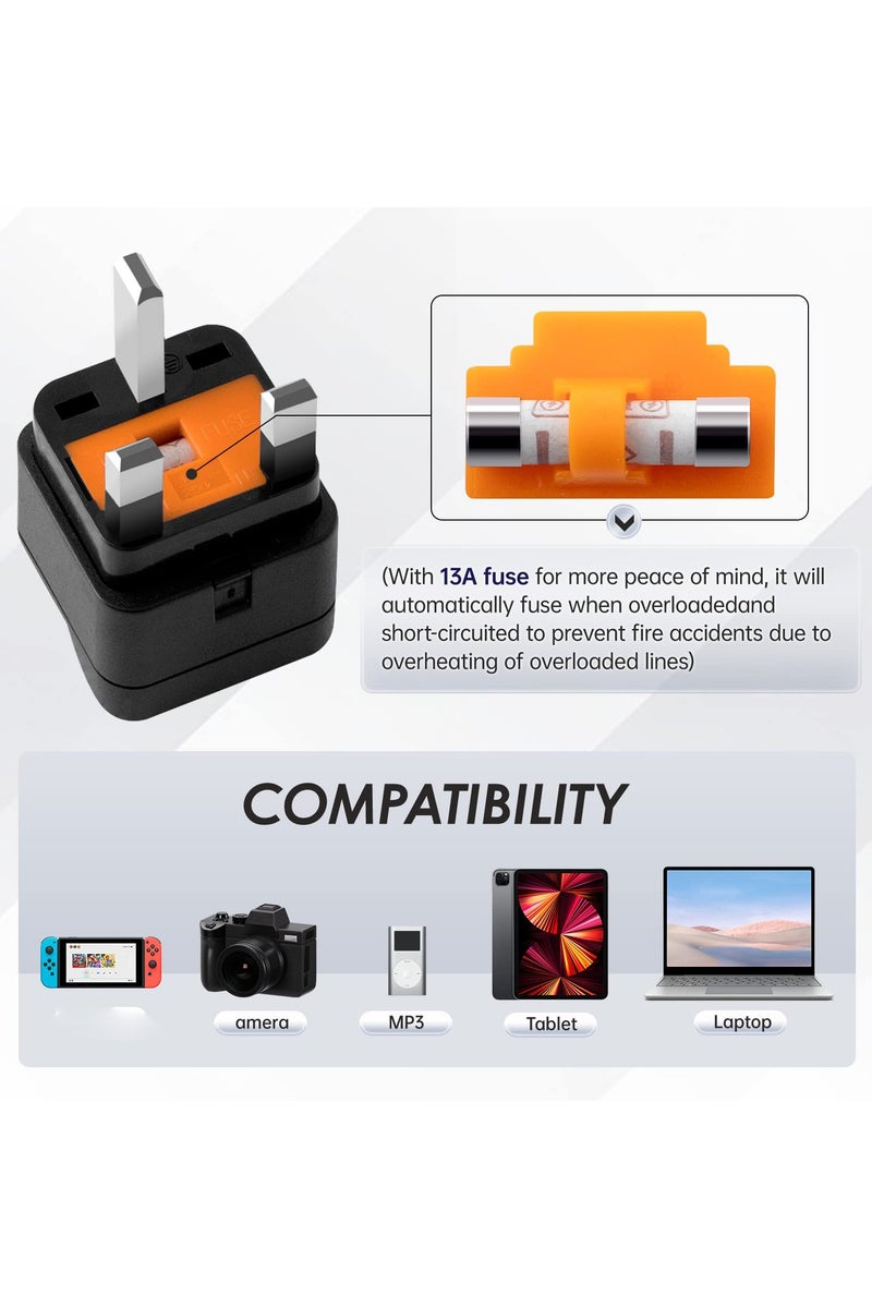GNAFOTU 2-Pack UK Travel Plug Adapter 13A with Fuse Travel Power Adapter Converter Plug,EU/UK/US/AU/CN/JP//Asia/Italy/Brazil TO UK,for Business Trip Holiday Hotel Airport (Black) - Image 5