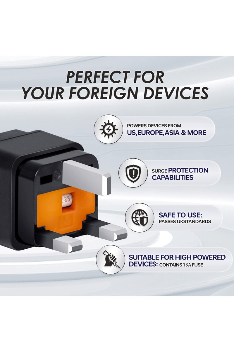 GNAFOTU 2-Pack UK Travel Plug Adapter 13A with Fuse Travel Power Adapter Converter Plug,EU/UK/US/AU/CN/JP//Asia/Italy/Brazil TO UK,for Business Trip Holiday Hotel Airport (Black) - Image 2