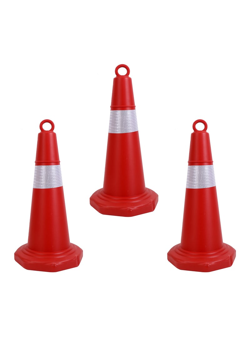 LAWAZIM Traffic Cone Set of 3 - 66cm - Reflective Stripe, Durable Heavy-Duty Plastic, Weather-Resistant, UV-Resistant, Stackable with Stable Base for Road Safety, Construction, and Emergency Use  - Image 1