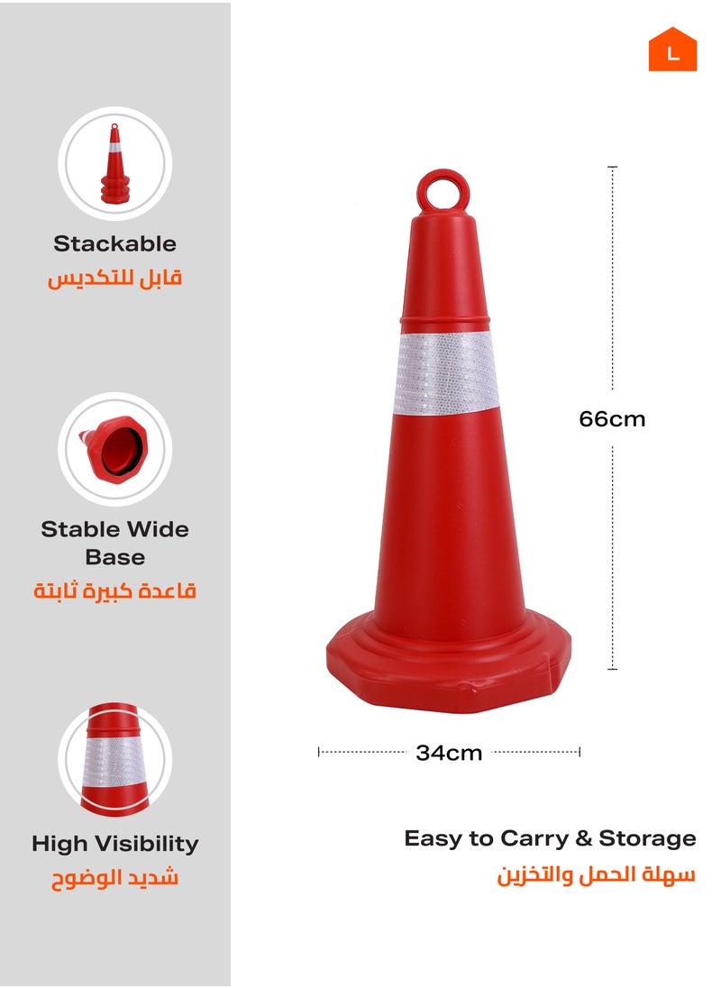 LAWAZIM Traffic Cone Set of 3 - 66cm - Reflective Stripe, Durable Heavy-Duty Plastic, Weather-Resistant, UV-Resistant, Stackable with Stable Base for Road Safety, Construction, and Emergency Use  - Image 2