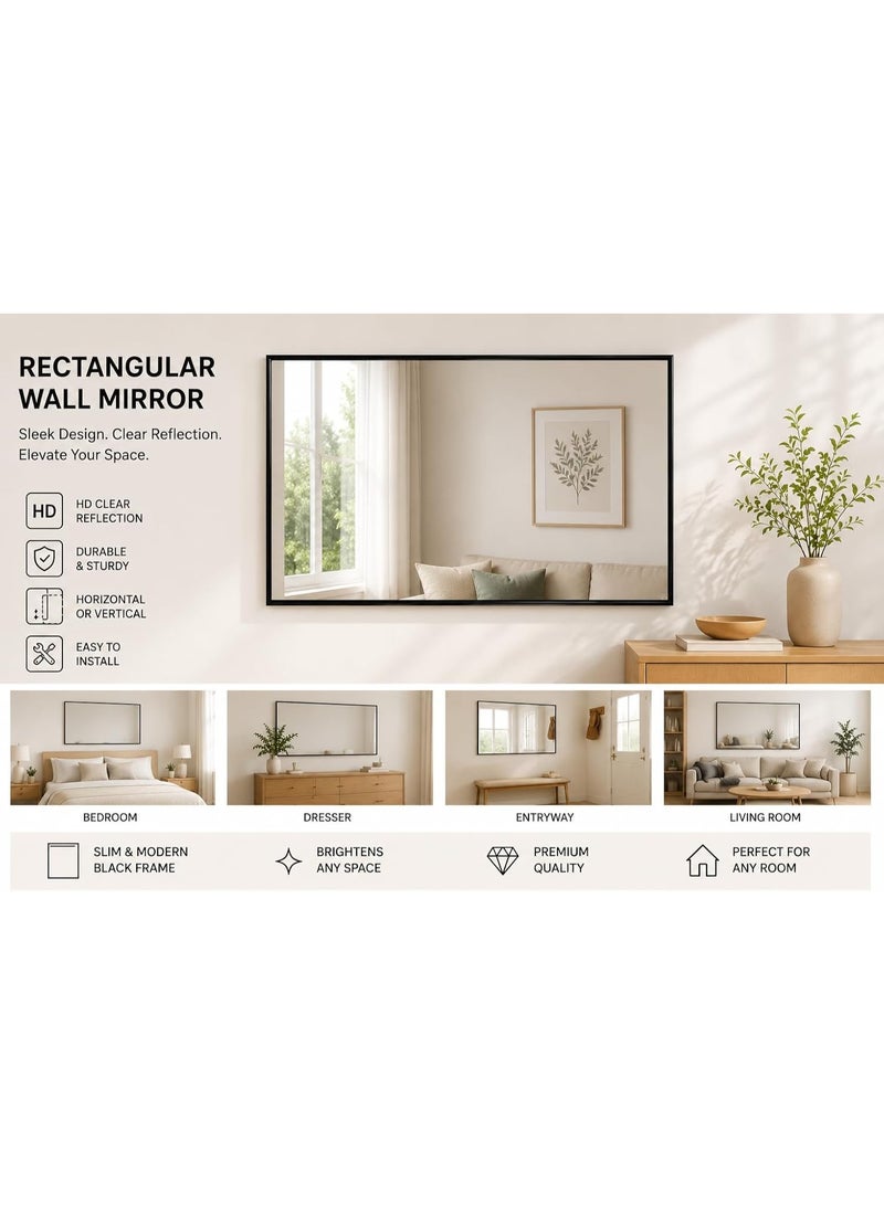 Dk Rectangular Wall Mirror 41 x 71 cm, Dark Brown PVC Frame, Modern Wall Mounted Decorative Mirror 40 x 70 cm for Bedroom, Bathroom, Living Room, Hallway, Dressing Room & Vanity - Image 2