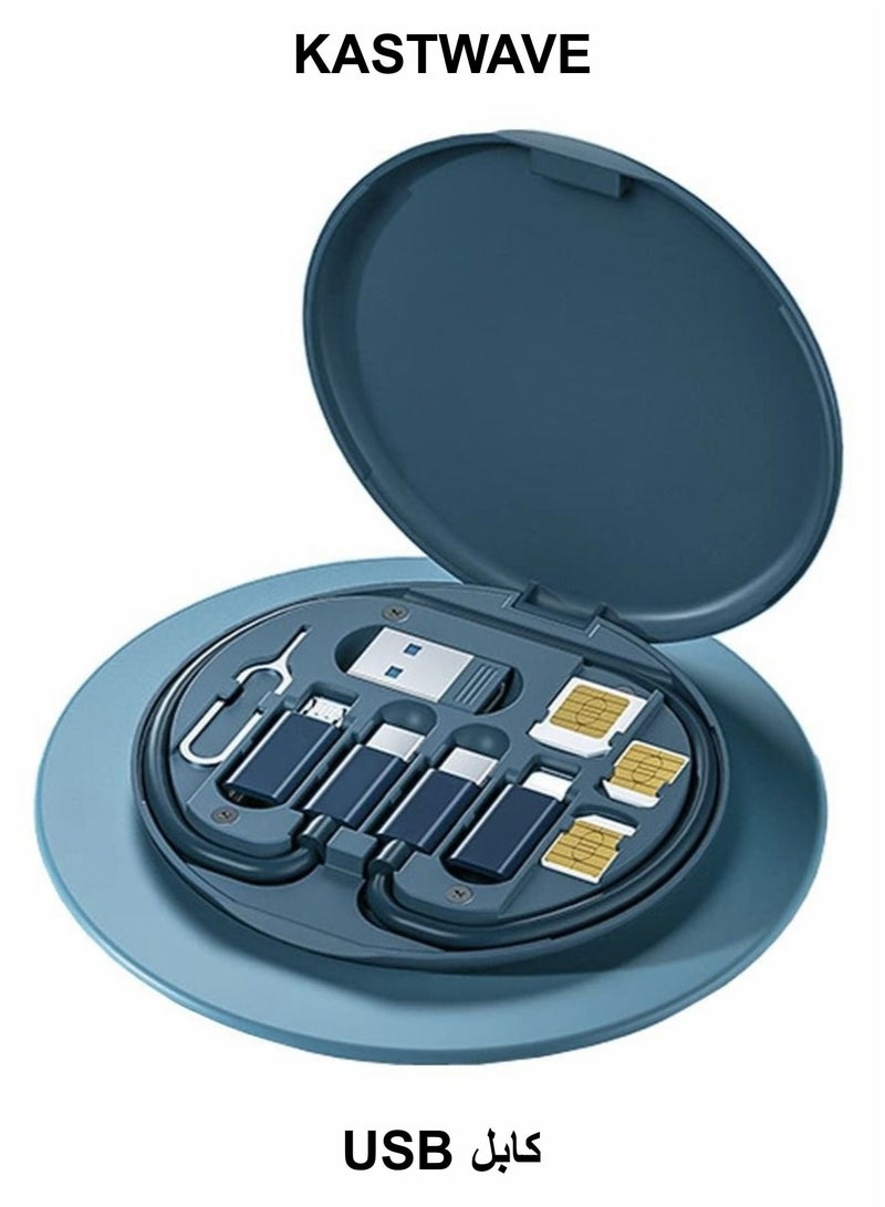 KASTWAVE USB Cable Conversion Storage Box,Multi-type Charging Cable Converter, Micro DataTransfer Tool Contains SIM Card Slot Tray Eject Pin,also used as a Phone Holder (Midnight Blue) Visit the  Store - Image 1