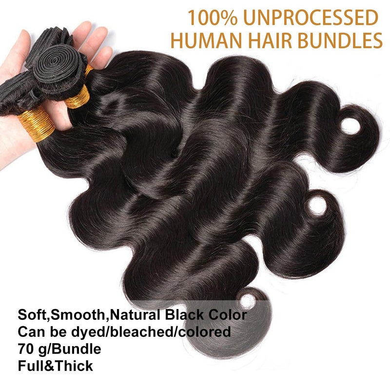 Smoothair Body Wave Bundles Human Hair 14 16 18 Inch Human Hair Bundle 100% Unprocessed Brazilian Virgin Hair 3 Bundles Human Hair Extensions for Black Women Natural Color - Image 3