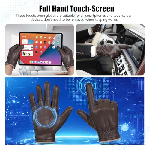 GSG SINCE 1998 GSG Mens Chrome-Free Sheepskin leather driving gloves, Winter Warm Wool Touchscreen Dress Glove-Cold Weather Motorcycle Texting,Tan,M - Image 3
