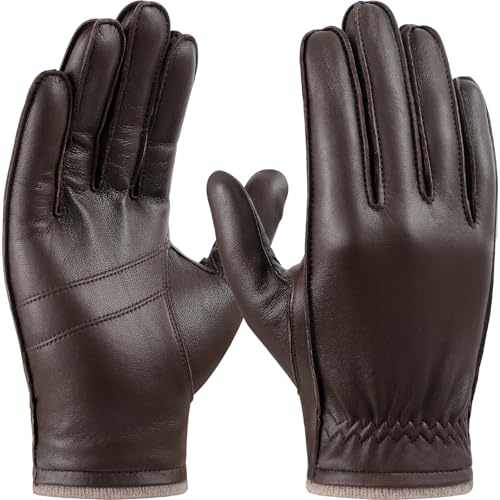 GSG SINCE 1998 GSG Mens Chrome-Free Sheepskin leather driving gloves, Winter Warm Wool Touchscreen Dress Glove-Cold Weather Motorcycle Texting,Tan,M - Image 1