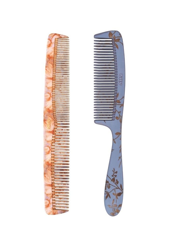 ليلي مجموعة مشط ليلي النسائي ذو المقبض الطويل المطبوع والأسنان الدقيقة مع أمشاط تصفيف الشعر، قطعتان، متعدد الألوان - Image 1