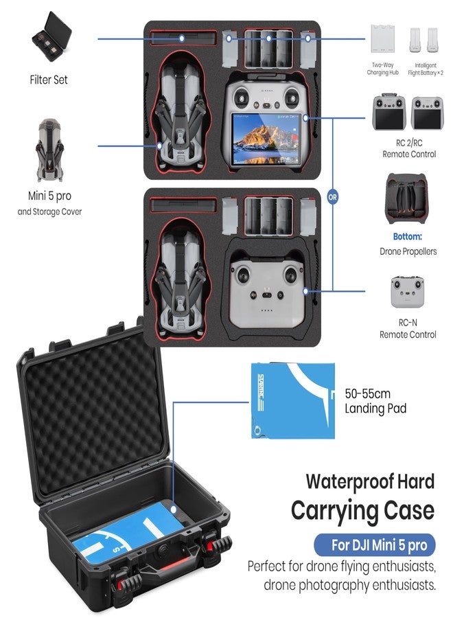 STARTRC Dual Layer Waterproof Hard Carrying Case Dual Layer for DJI Mini 5 Pro/4 Pro/3/3 Pro & Accessories - Compatible with RC-N/RC2 Controllers - Image 2