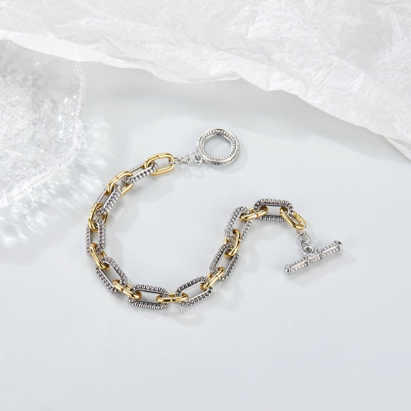 Mytys Link Bracelet for Women Gold and Silver 2 tone Circles Chain Wire Bangle Designer Inspired Bracelets (Gold & Silver 4) - Image 5